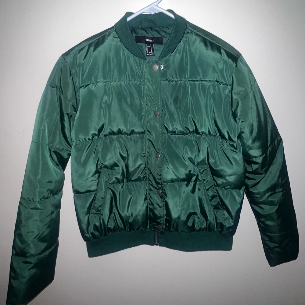 Forever 21 Green Satin Bomber Jacket